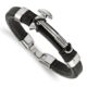 Stainless Steel Polished Black Leather Hatchet 8.5in Bracelet
