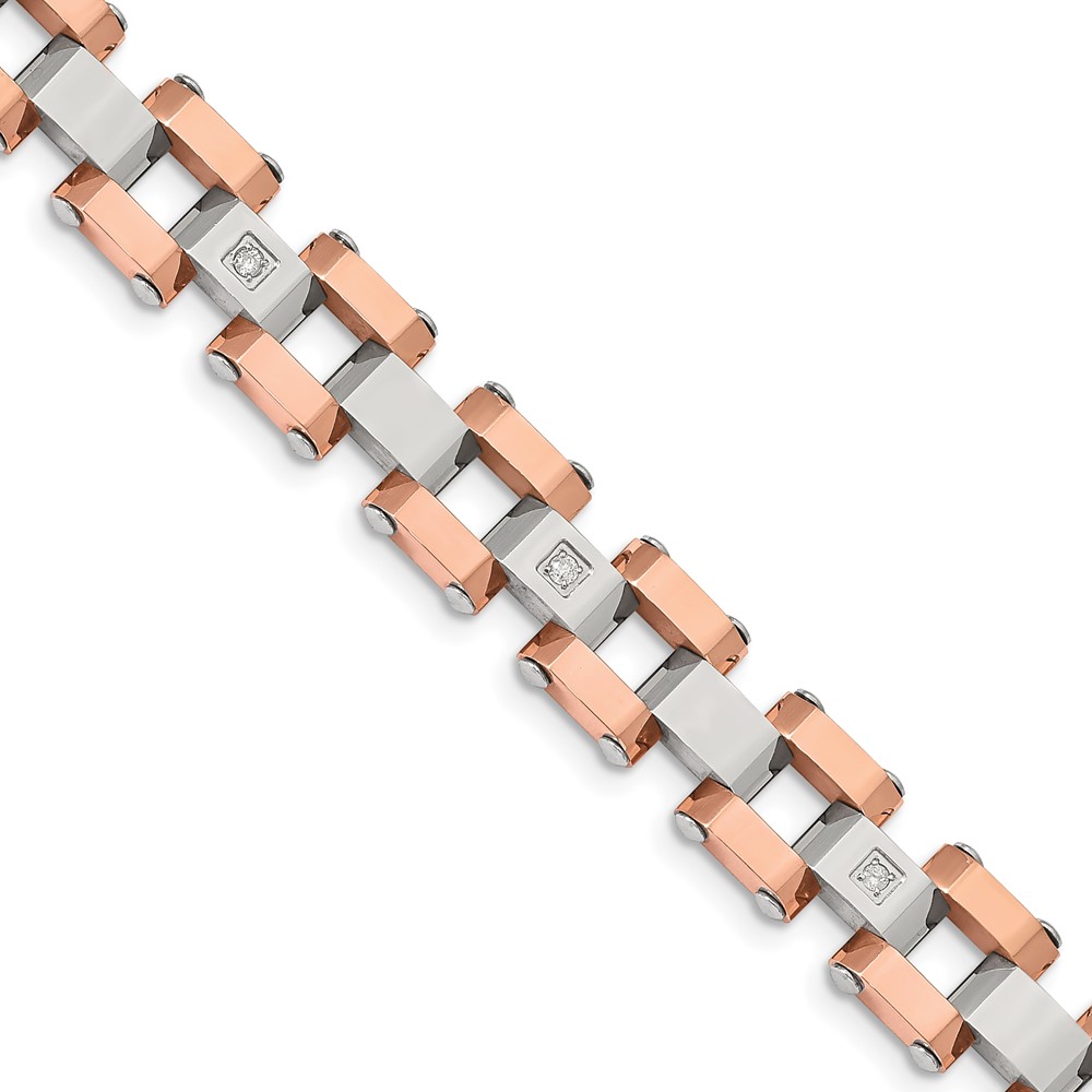 Stainless Steel Polished Rose IP-plated 1/5ct. Diamond 8.75in Bracelet