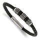 Stainless Steel Polished w/Black IP Bead Braided Black Leather Bracelet