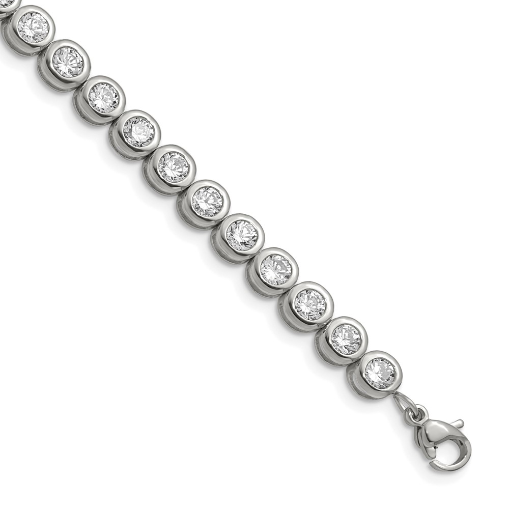 Stainless Steel Polished w/CZ 7in w/1in ext. Tennis Bracelet