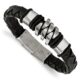 Stainless Steel Brushed and Polished Black Leather w/.5in ext. Bracelet