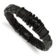 Stainless Steel Brushed Black IP-plated Black Leather 8.25in Bracelet