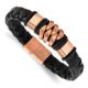 Stainless Steel Brushed Rose IP-plated Black Leather 8in Bracelet