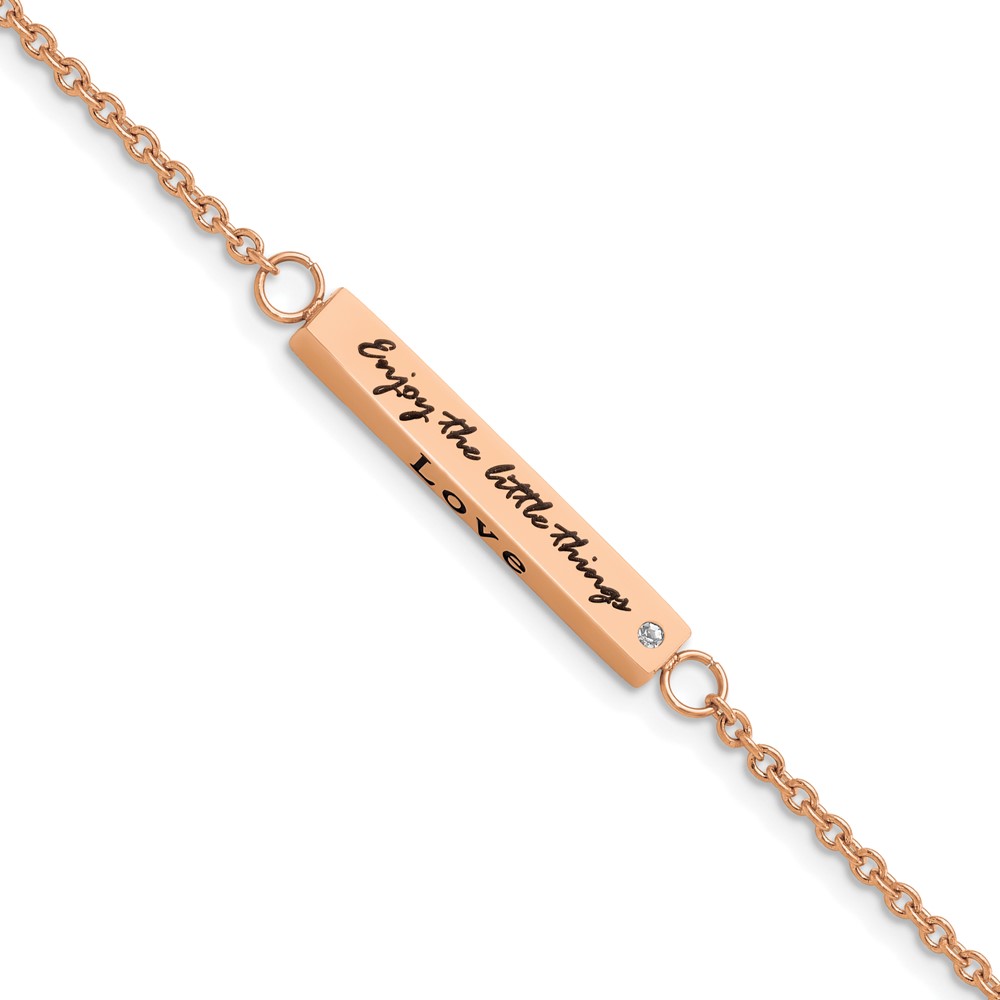 Stainless Steel Polished Rose IP CZ Enjoy the little w/1.5in ext Bracelet