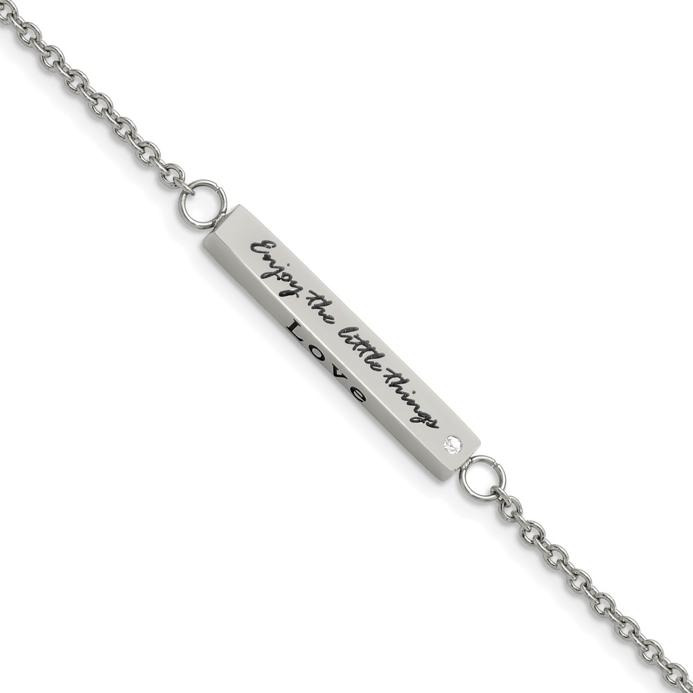 Stainless Steel Polished CZ Enjoy the little things w/ 1.5in ext. Bracelet