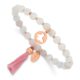 Stainless Steel Polished Rose IP Butterfly Pink Agate Beaded Stretch Bracel
