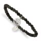 Stainless Steel Polished Angel Black Jade Beaded Stretch Bracelet