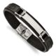 Stainless Steel Polished Black Leather 8.25in ID Bracelet