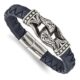 Stainless Steel Antiqued and Polished Blue Leather 8.75in Bracelet