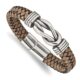 Stainless Steel Antiqued and Polished Tan Leather 8 inch Bracelet