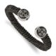 Stainless Steel Antiqued & Polished Black Leather Celtic Cross Cuff Bangle