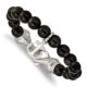 Stainless Steel Brushed Black Agate Beaded 8in Anchor Bracelet