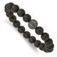 Stainless Steel Antiqued Black Agate Fleur de Lis Stretch Bracelet