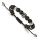 Stainless Steel Polished Black Onyx Beaded Skull Adj. Bracelet