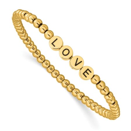 Stainless Steel Antiqued and Polished Yellow IP LOVE Stretch Bracelet