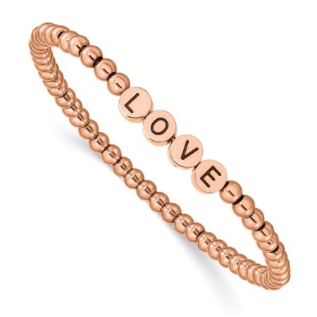 Stainless Steel Antiqued and Polished Rose IP LOVE Stretch Bracelet