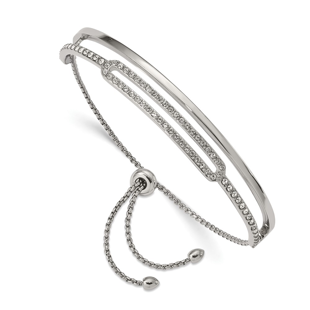 Stainless Steel Polished with Crystals from Swarovski Adjustable Bangle