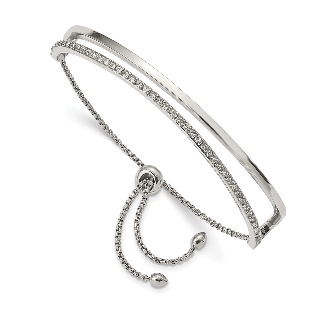 Stainless Steel Polished with Crystals from Swarovski Adjustable Bangle
