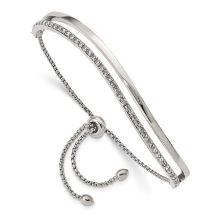 Stainless Steel Polished with Crystals from Swarovski Adjustable Bangle