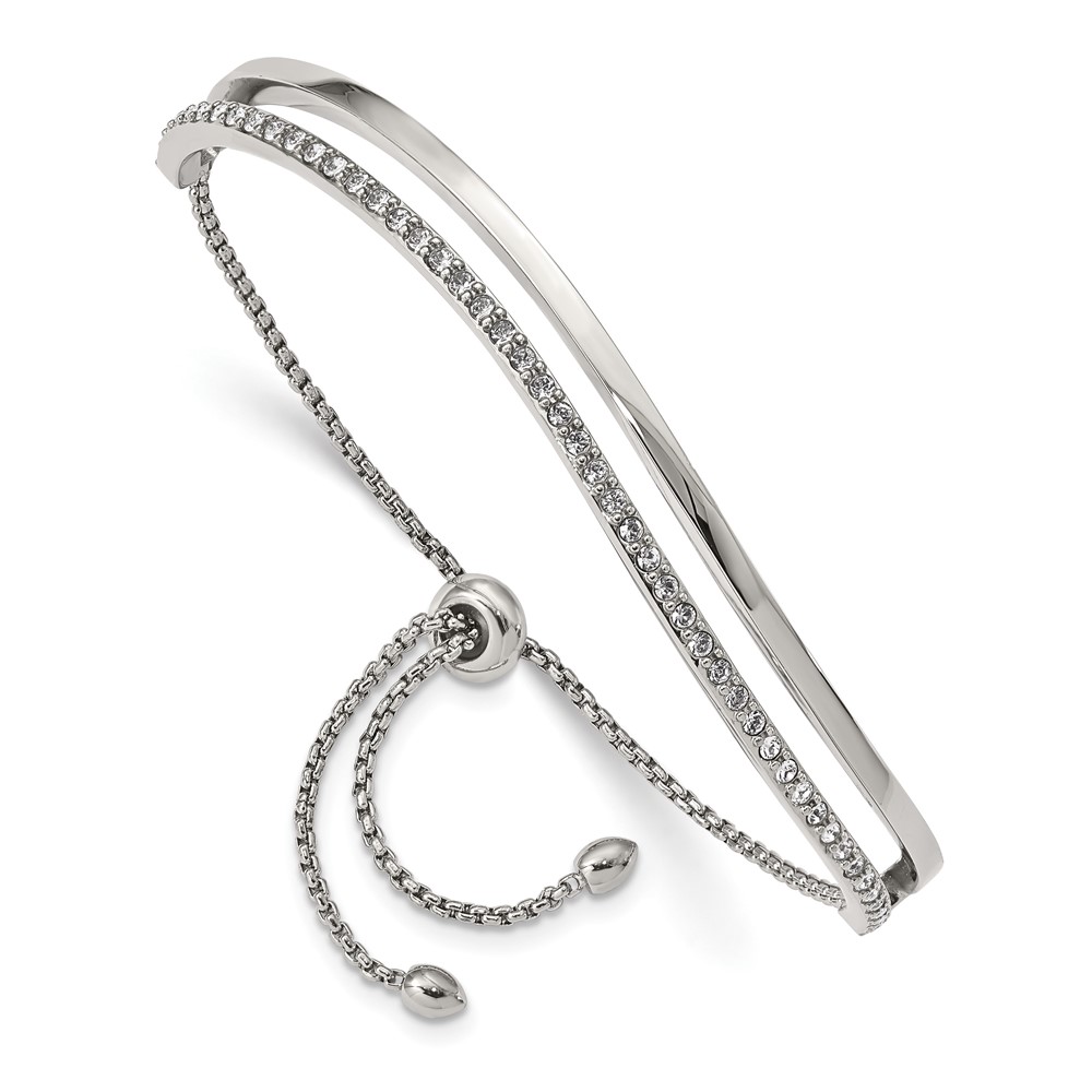 Stainless Steel Polished with Crystals from Swarovski Adjustable Bangle
