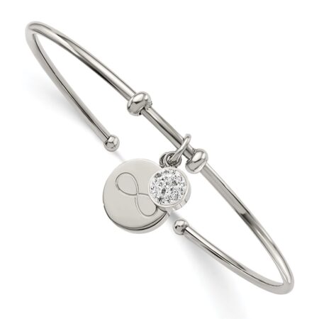 Stainless Steel Polished w/Preciosa Crystal Infinity Dangles Flexible Bangl