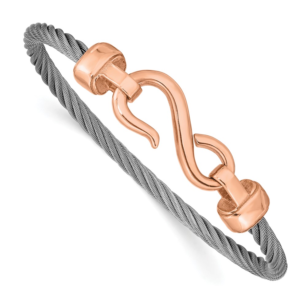 Stainless Steel Polished Rose IP-plated Hook Flexible Bangle