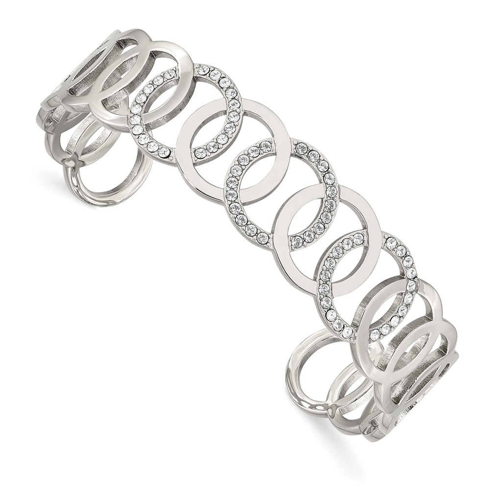 Stainless Steel Polished with Swarovski Crystals 14.5mm Circles Bangle