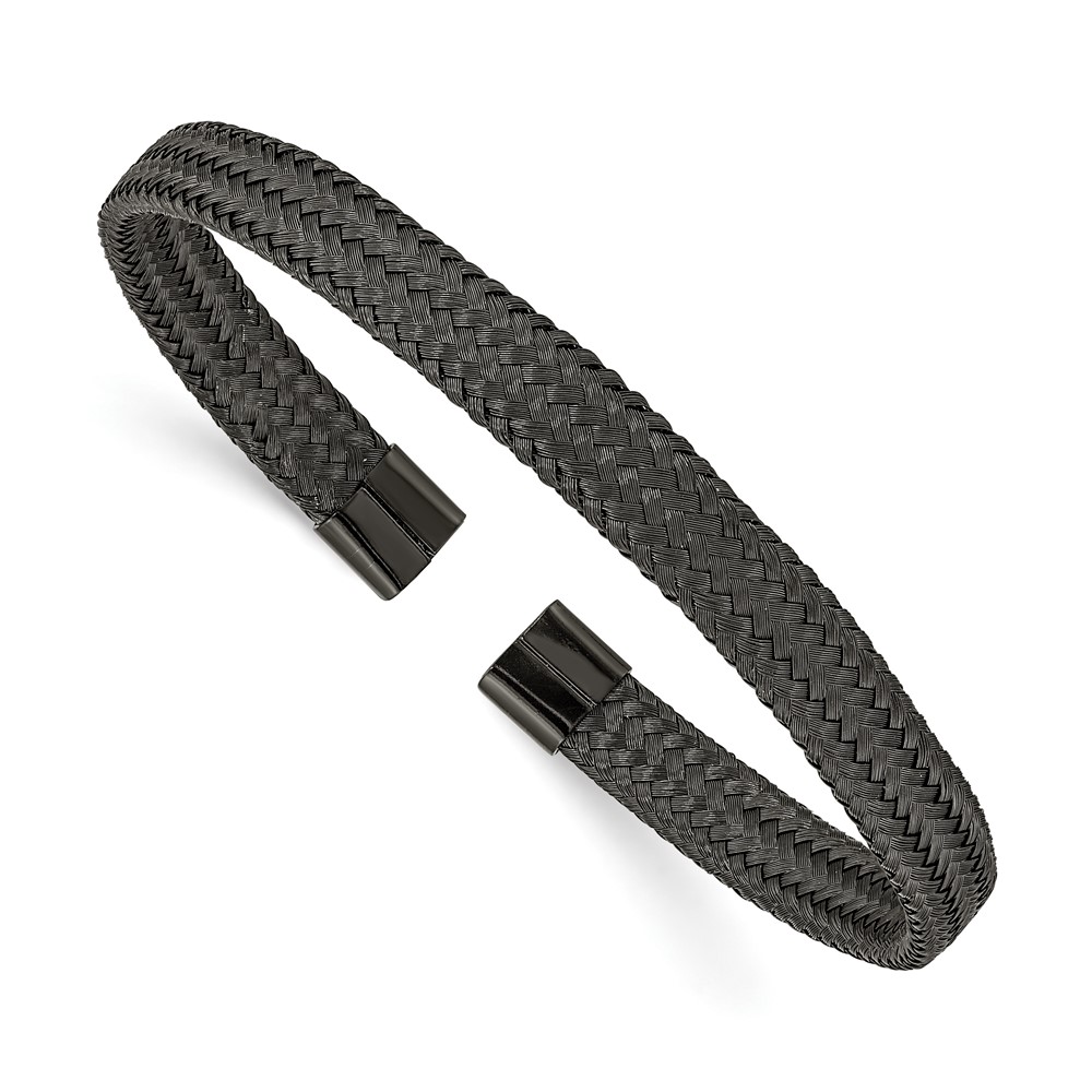 Stainless Steel Polished Black IP-plated 6mm Mesh Wire Cuff Bangle