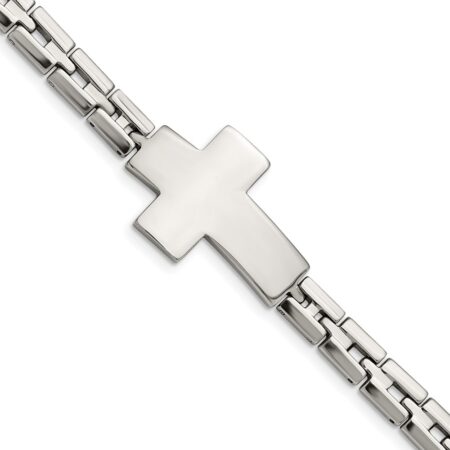 Stainless Steel Polished Cross 8in Bracelet
