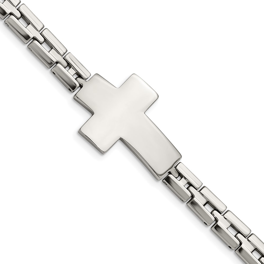 Stainless Steel Polished Cross 8in Bracelet
