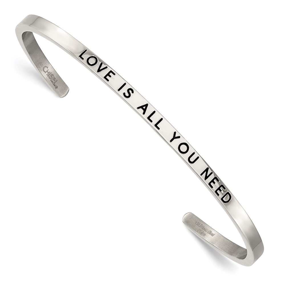 Stainless Steel Polished w/Enamel/Crystal ALL YOU NEED 3mm Cuff Bangle