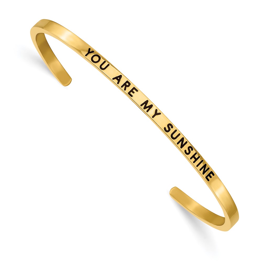 Stainless Steel Polished Yellow IP Enamel/Crystal MY SUNSHINE Cuff Bangle