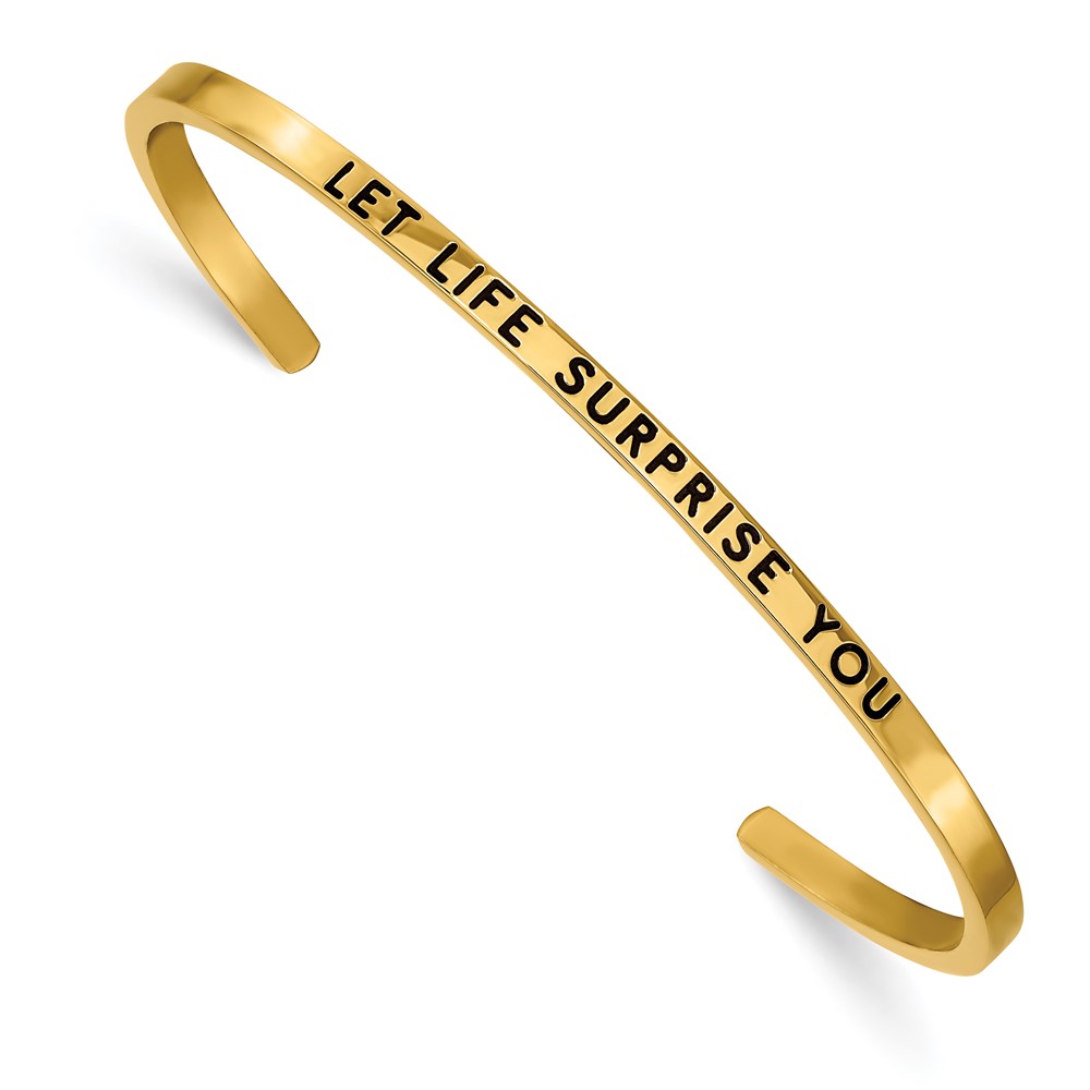 Stainless Steel Polished Yellow IP w/Enamel/Crystal LET LIFE… Cuff Bangle