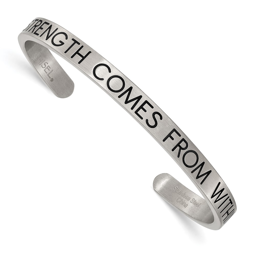 Stainless Steel Brushed STRENGTH COMES… 6mm Cuff Bangle