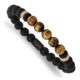 Stainless Steel Brushed Black IP Black Agate/Tiger's Eye Stretch Bracelet