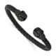 Stainless Steel Polished Black IP-plated Crystal Skull Leather Cuff Bangle