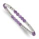 Stainless Steel Polished Purple Zebra Amethyst Beaded Stretch Bracelet