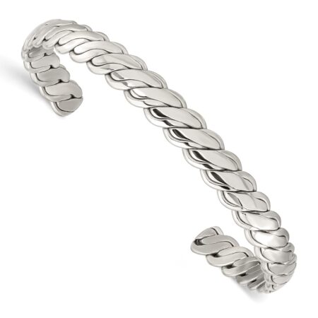Stainless Steel Polished Twisted 6.5mm Cuff Bangle