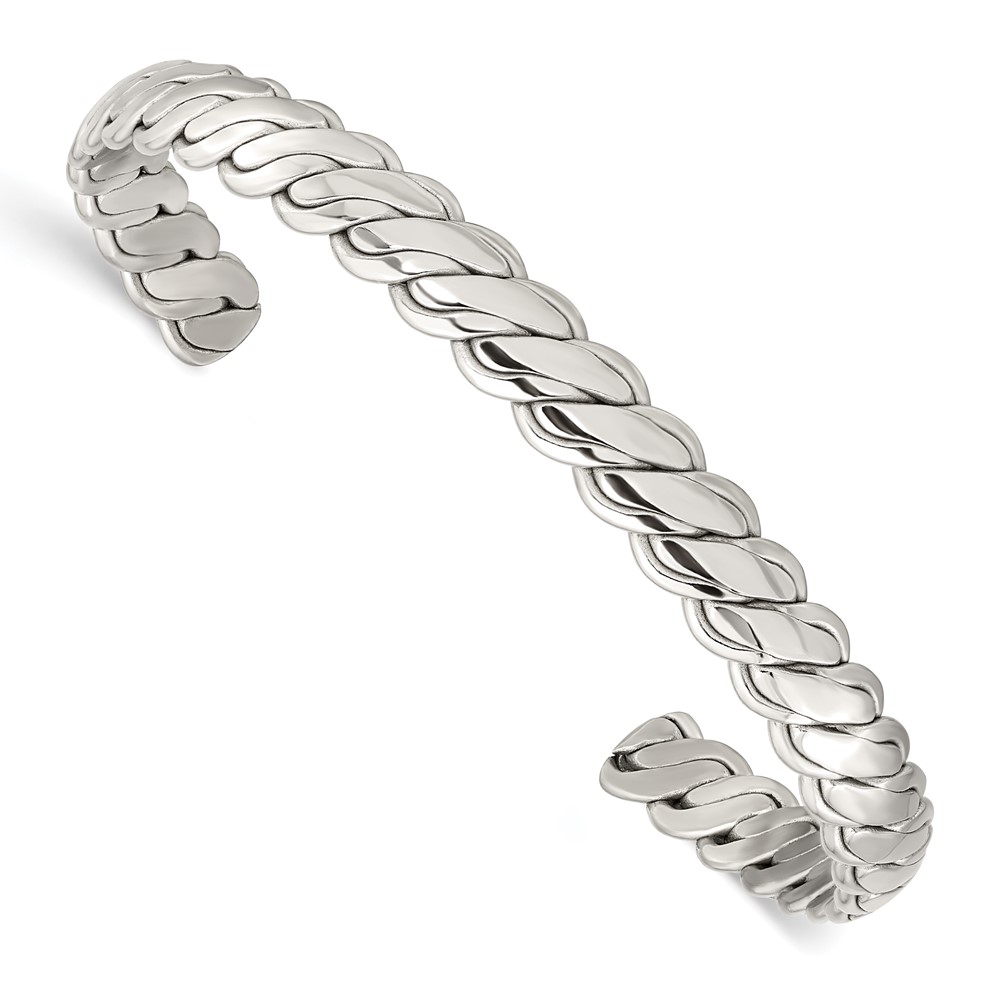 Stainless Steel Polished Twisted 6.5mm Cuff Bangle