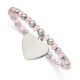 Stainless Steel Polished w/Pink Glass Beads Heart Dangle Stretch Bracelet