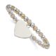 Stainless Steel Polished with Glass Beads Heart Dangle Stretch Bracelet