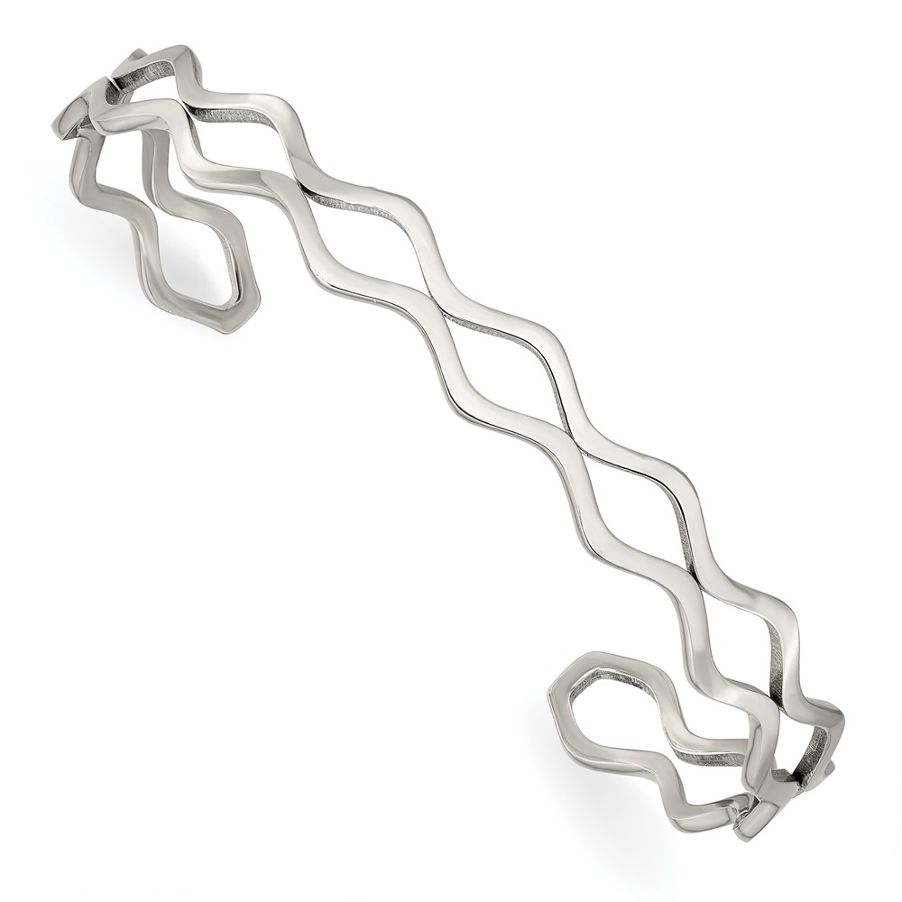 Stainless Steel Polished Wavy Cuff Bangle
