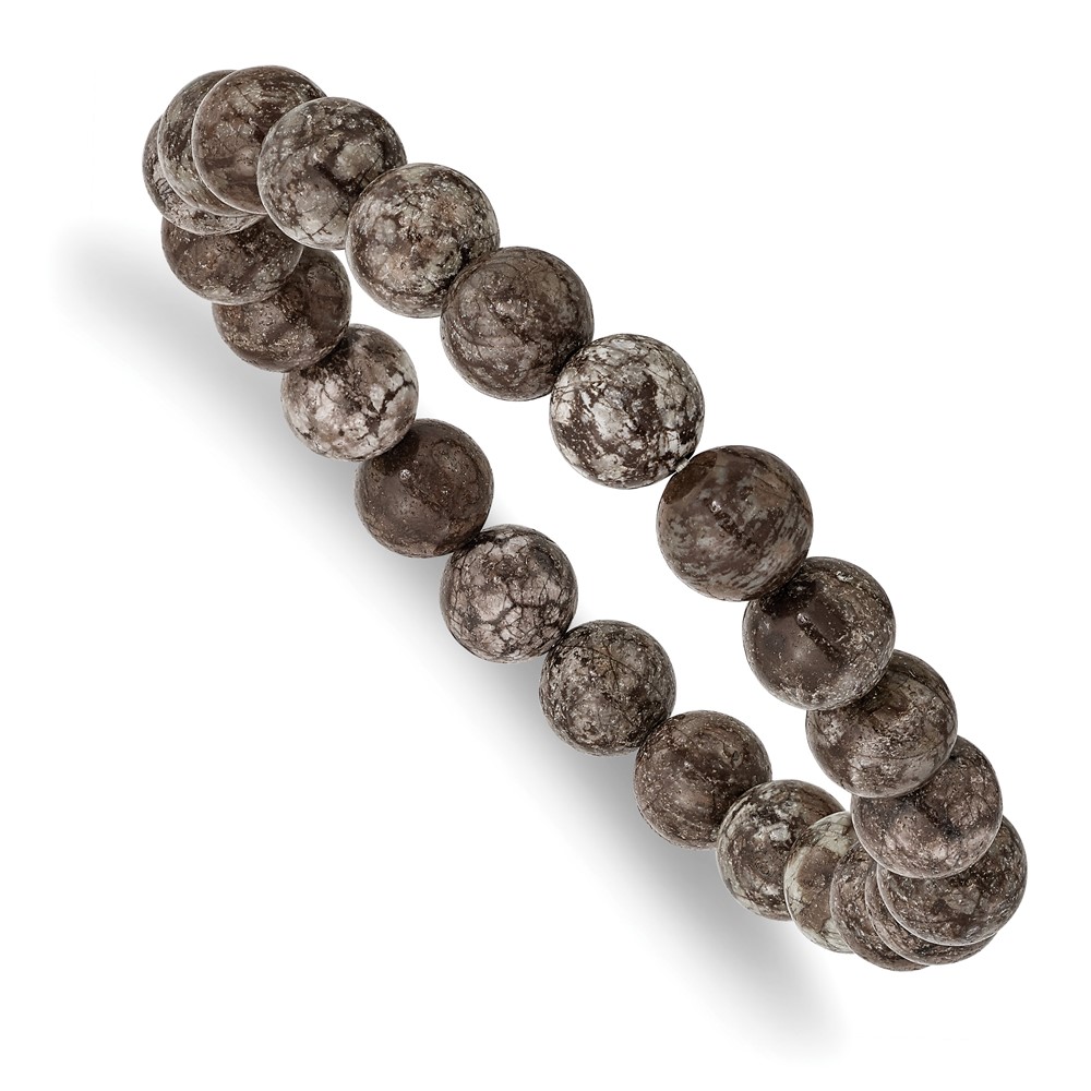Grey Snowflake Agate Beaded Stretch Bracelet