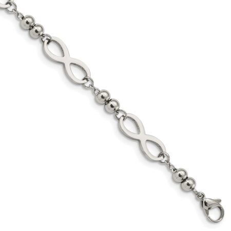 Stainless Steel Polished Infinity 4 Leaf Clover 6.5in w/1in ext. Bracelet