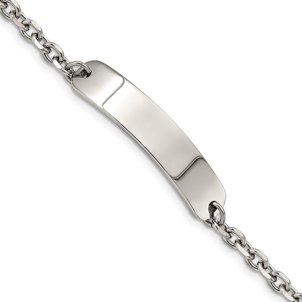 Stainless Steel Polished Cable Chain 8in ID Bracelet