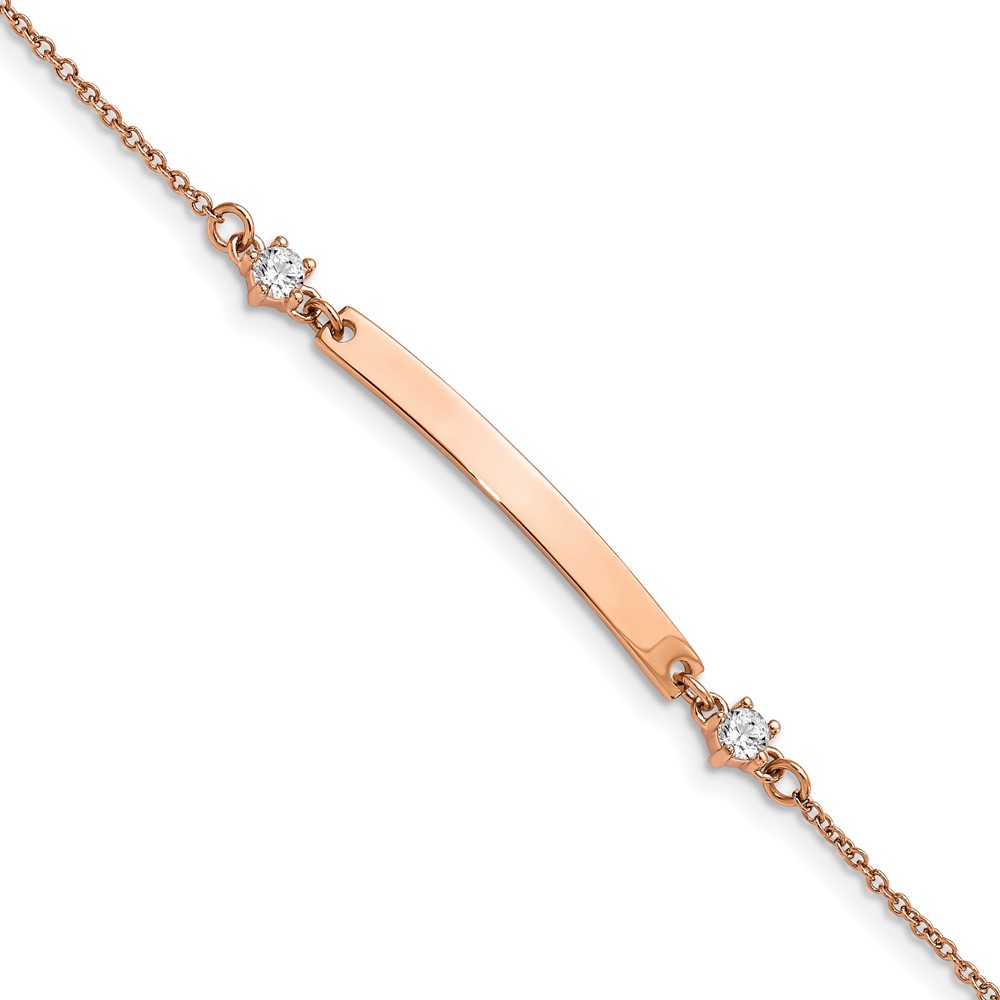 Stainless Steel Polished Rose IP-plated with CZ Stars 7in Small ID Bracelet