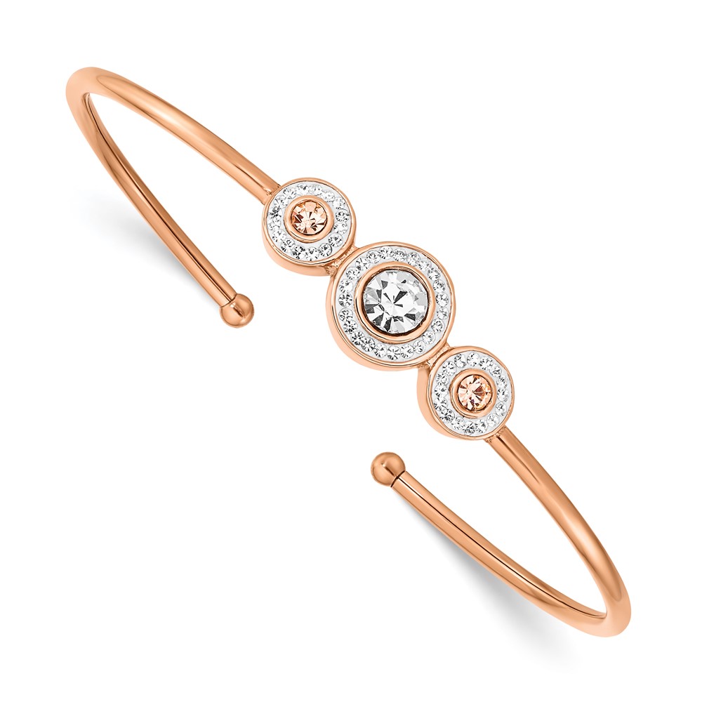 Stainless Steel Polished Rose IP w/Preciosa Crystal Flexible Bangle