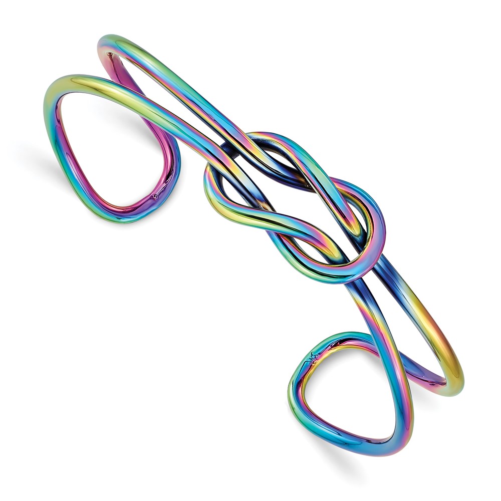 Stainless Steel Polished Rainbow IP-plated Knot Cuff Bangle