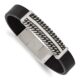 Stainless Steel Antiqued & Polished Black Leather w/.5in ext 8in Bracelet