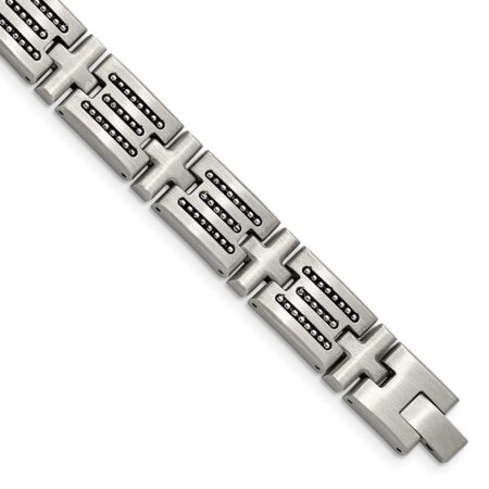 Stainless Steel Brushed with Polished Beads 8.5in Bracelet